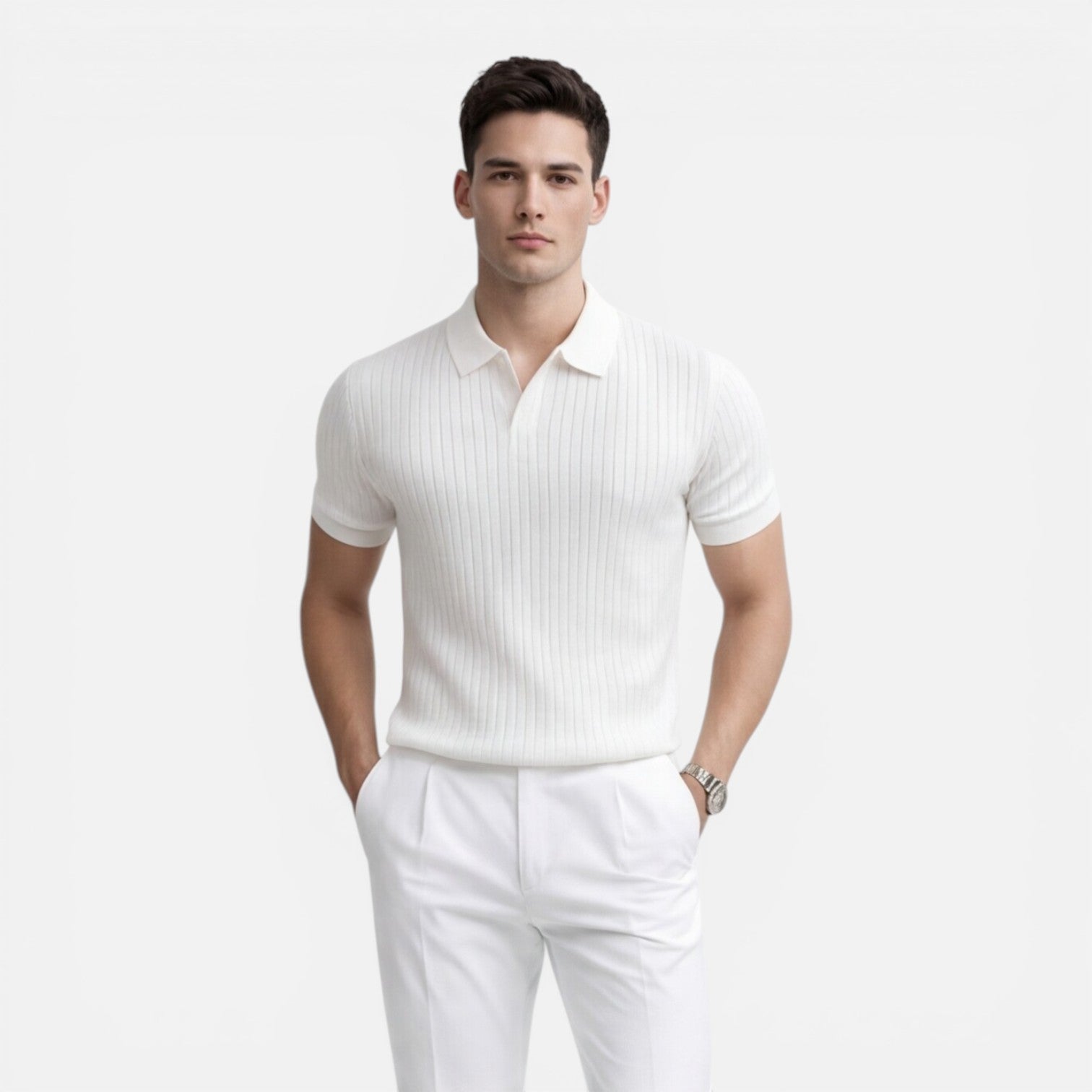 Felorro | Men’s Ribbed Knit Polo Shirt Premium Cotton Slim Fit