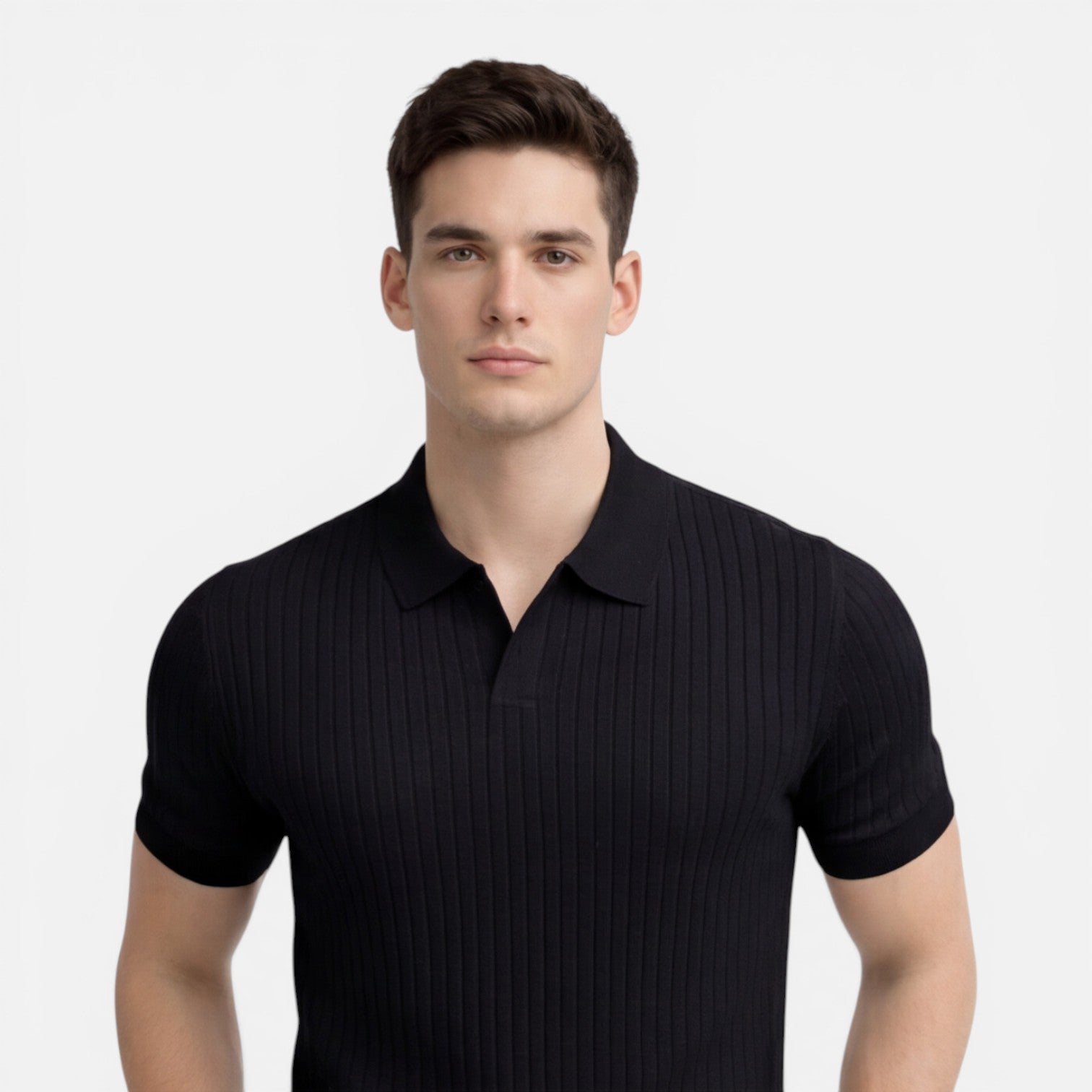 Felorro | Men’s Ribbed Knit Polo Shirt Premium Cotton Slim Fit