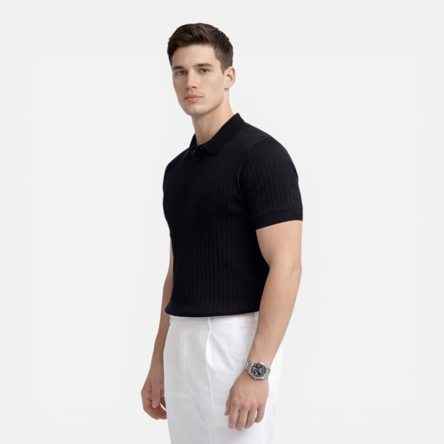 Felorro | Men’s Ribbed Knit Polo Shirt Premium Cotton Slim Fit
