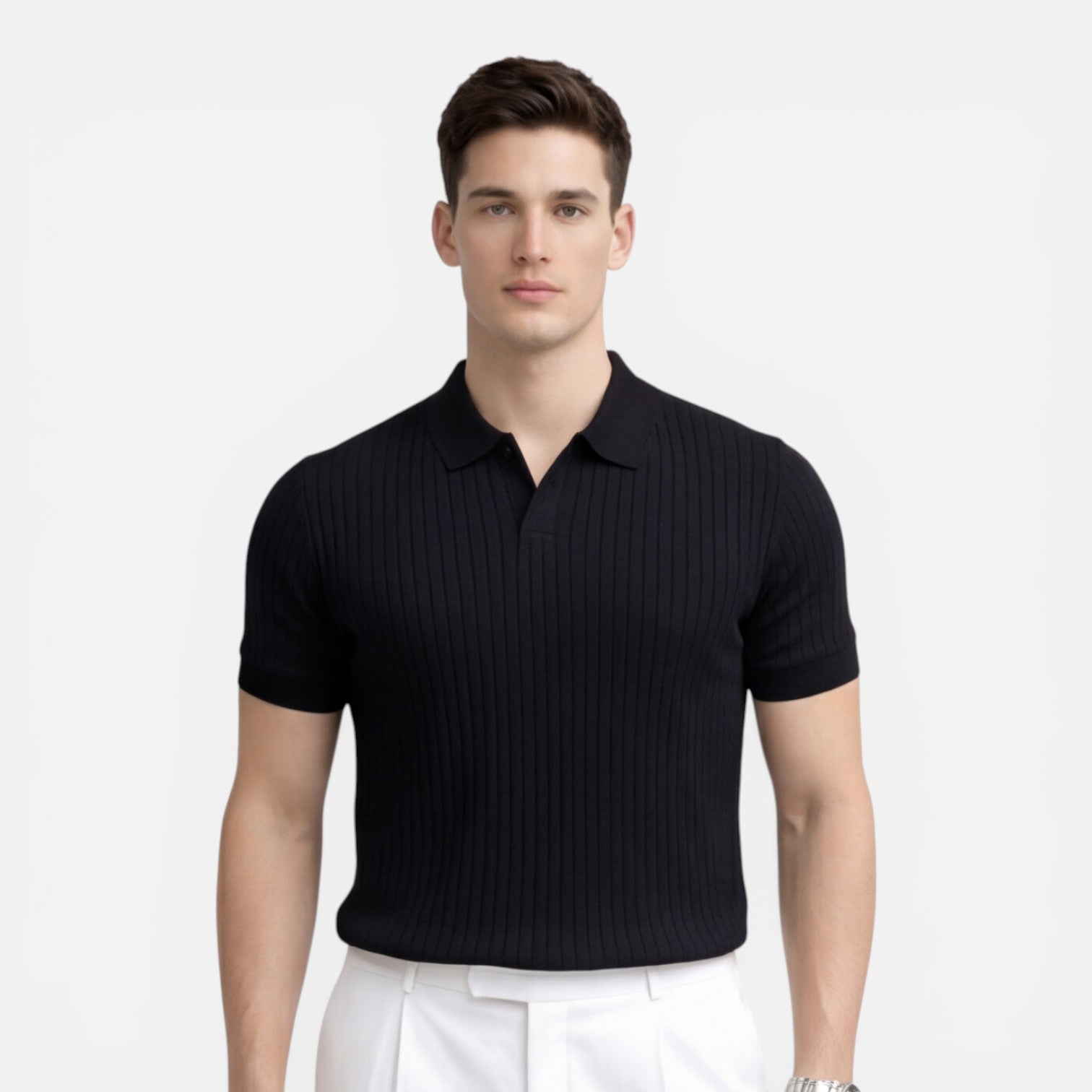 Felorro | Men’s Ribbed Knit Polo Shirt Premium Cotton Slim Fit