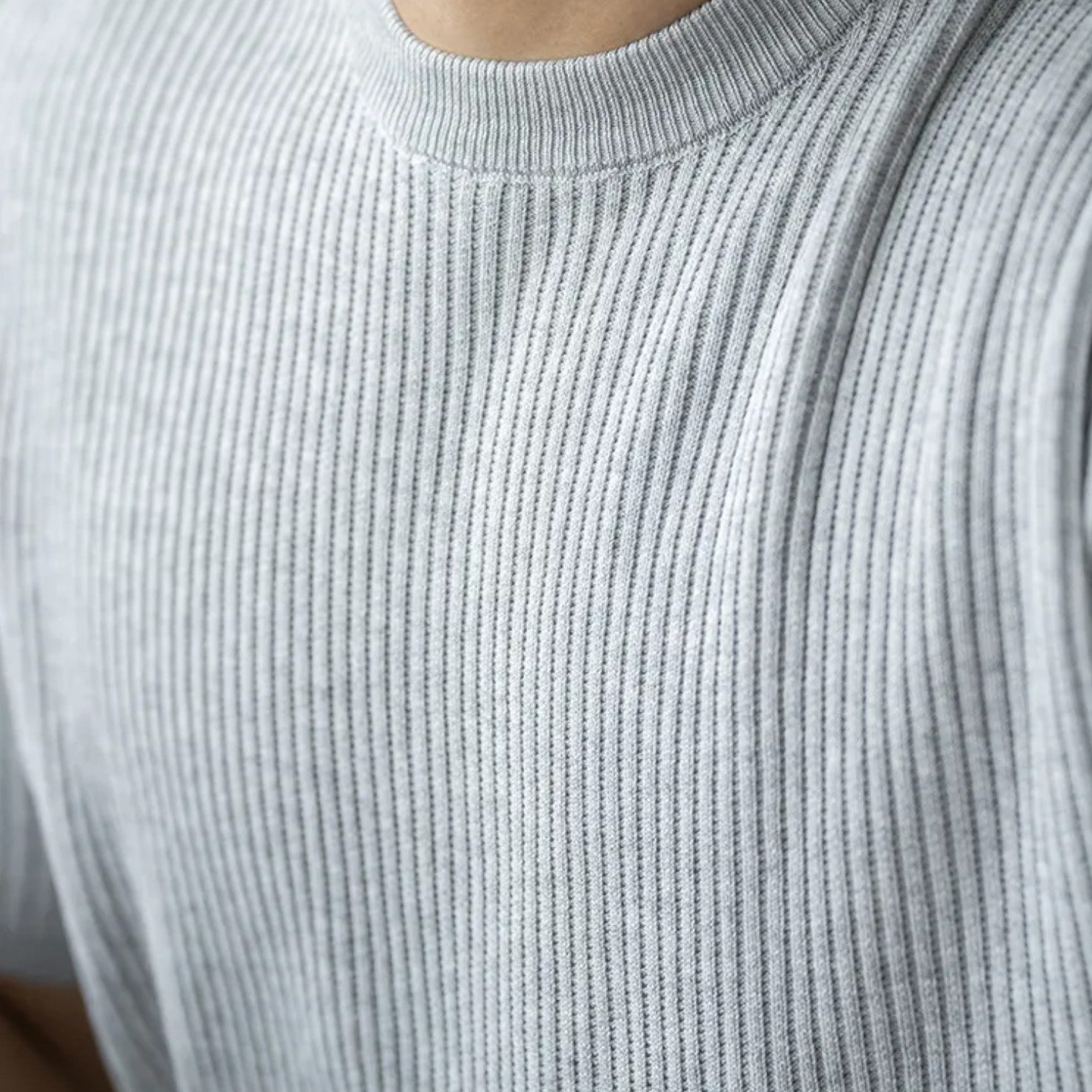Felorro | Men’s Ribbed Knit T Shirt Slim Fit Lightweight Summer Tee