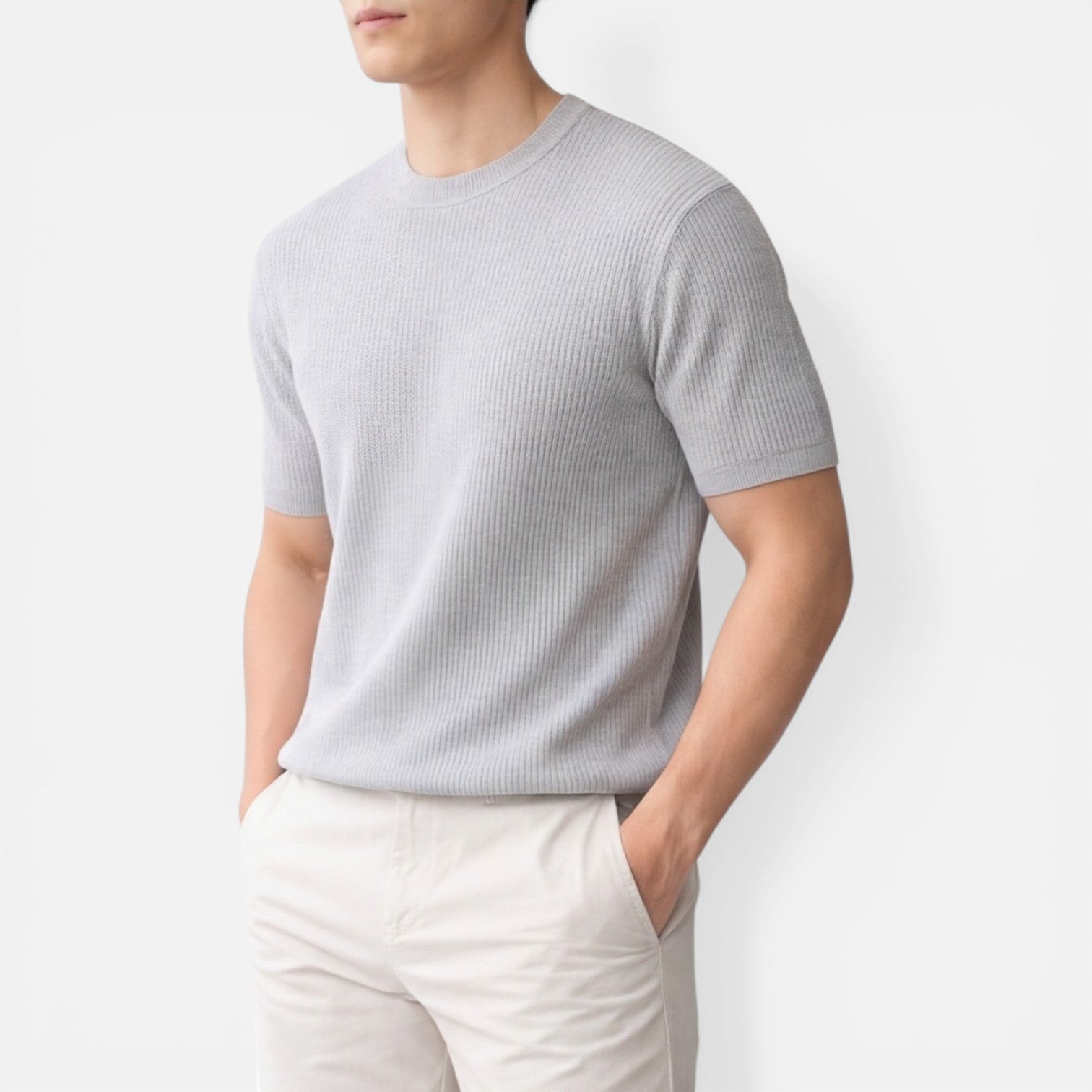 Felorro | Men’s Ribbed Knit T Shirt Slim Fit Lightweight Summer Tee
