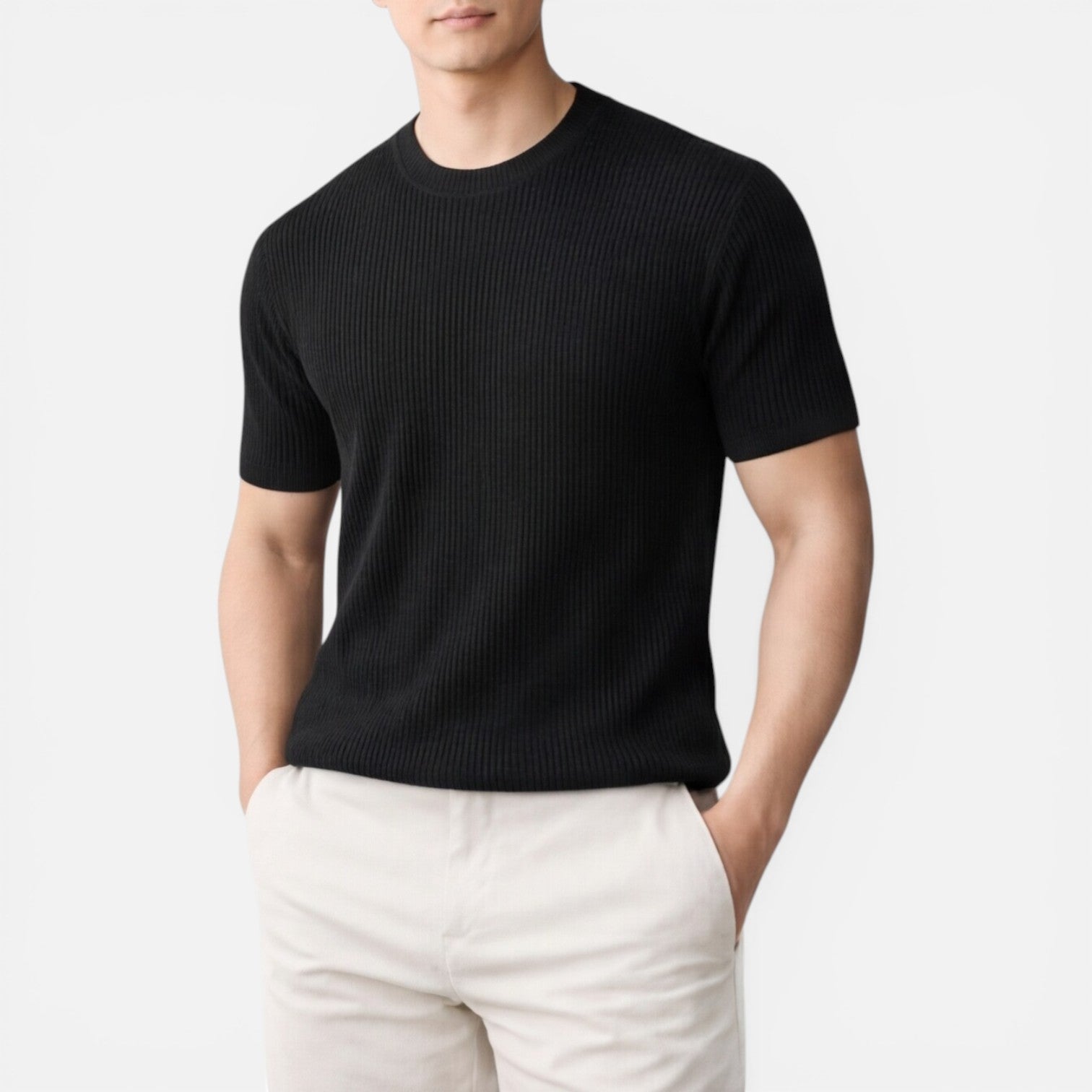 Felorro | Men’s Ribbed Knit T Shirt Slim Fit Lightweight Summer Tee