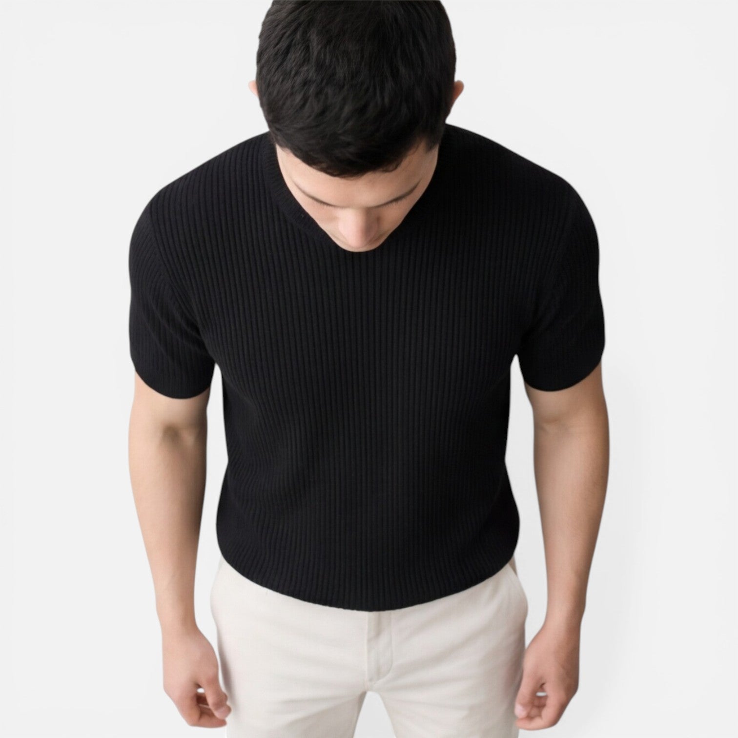 Felorro | Men’s Ribbed Knit T Shirt Slim Fit Lightweight Summer Tee