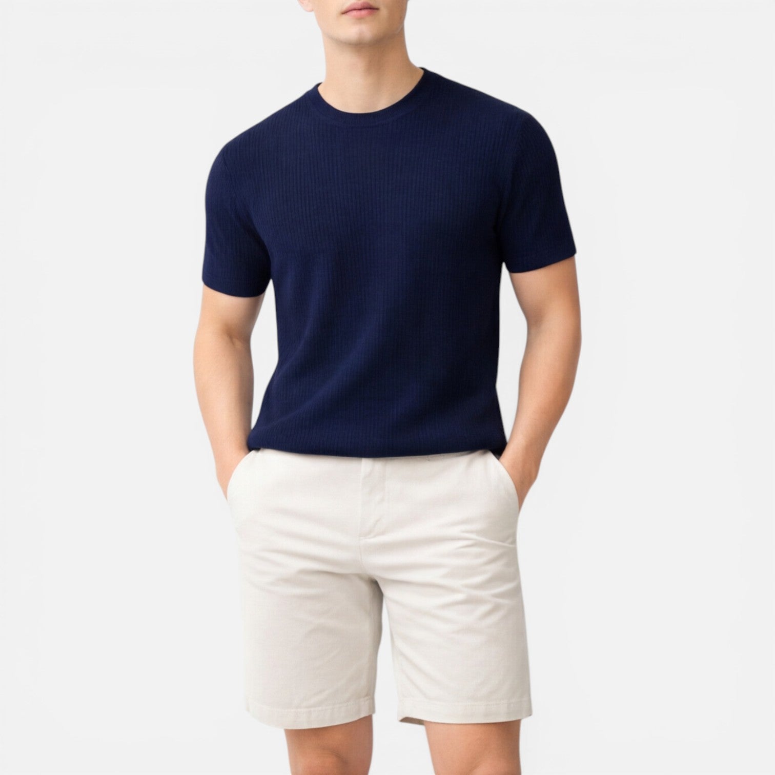Felorro | Men’s Ribbed Knit T Shirt Slim Fit Lightweight Summer Tee