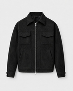 Men’s Suede Utility Jacket – Loose Fit Zip Design