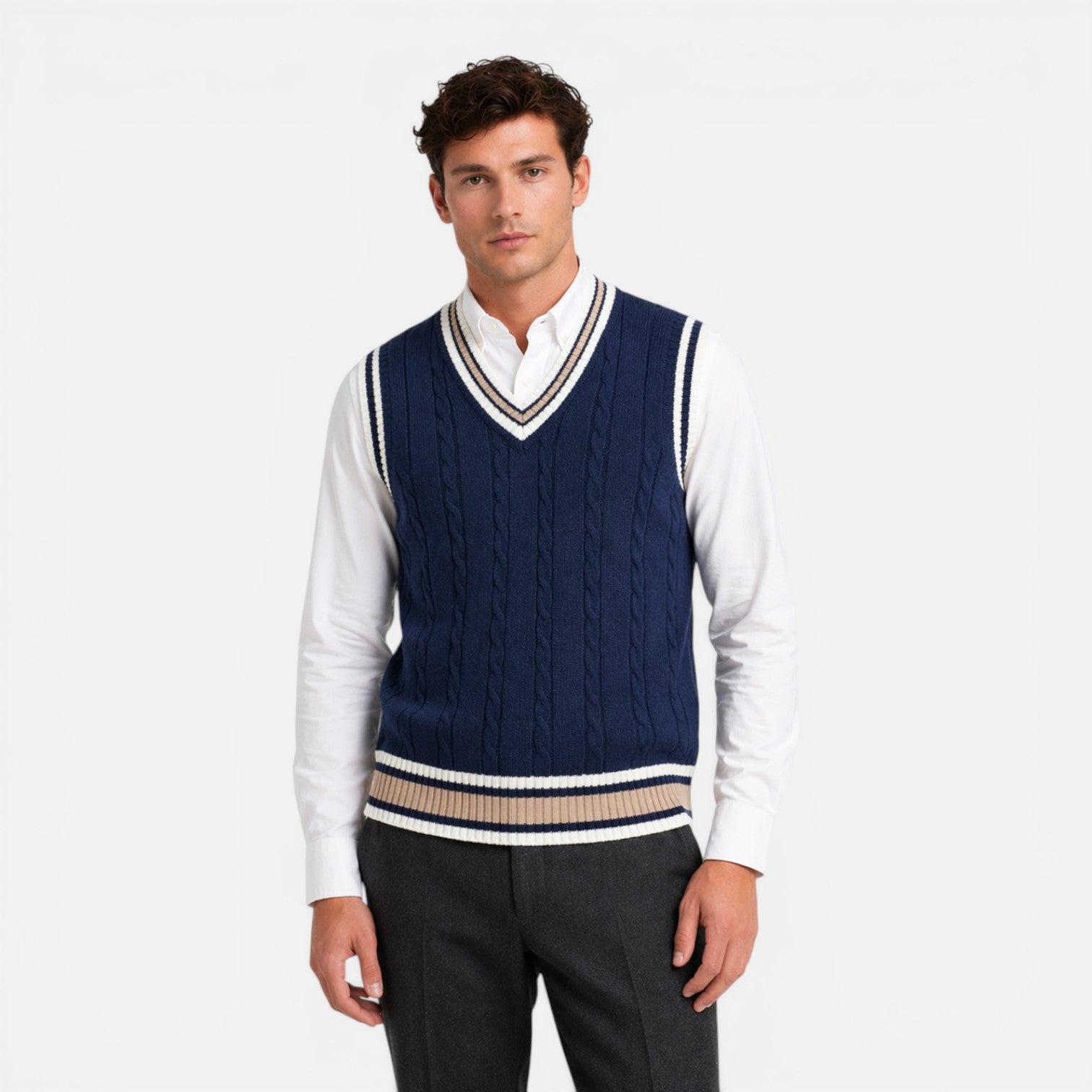 Felorro | Men’s Wool Sweater Vest V Neck Cable Knit Business Casual
