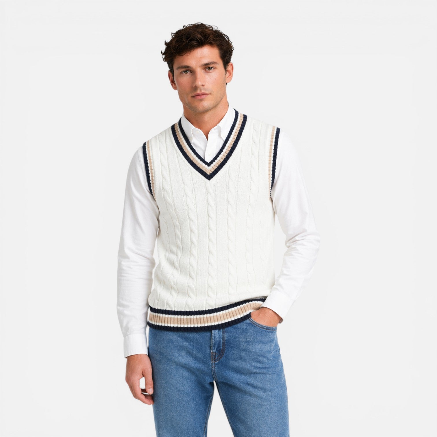 Felorro | Men’s Wool Sweater Vest V Neck Cable Knit Business Casual