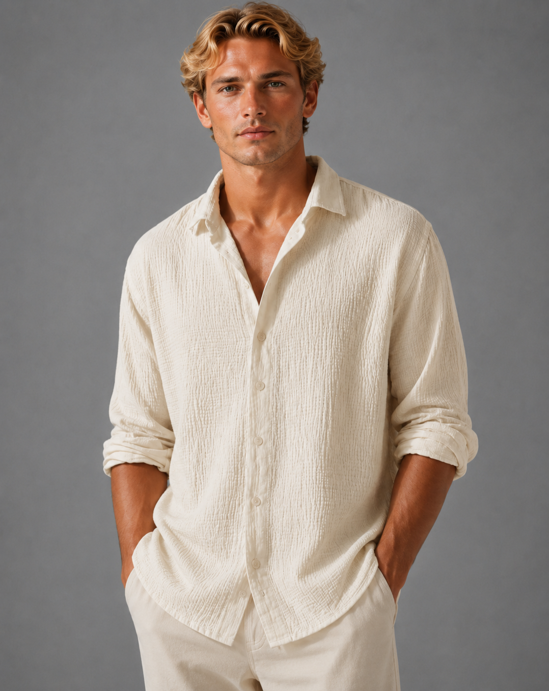 Men’s Textured Button-Up Shirt – Relaxed Summer Fit