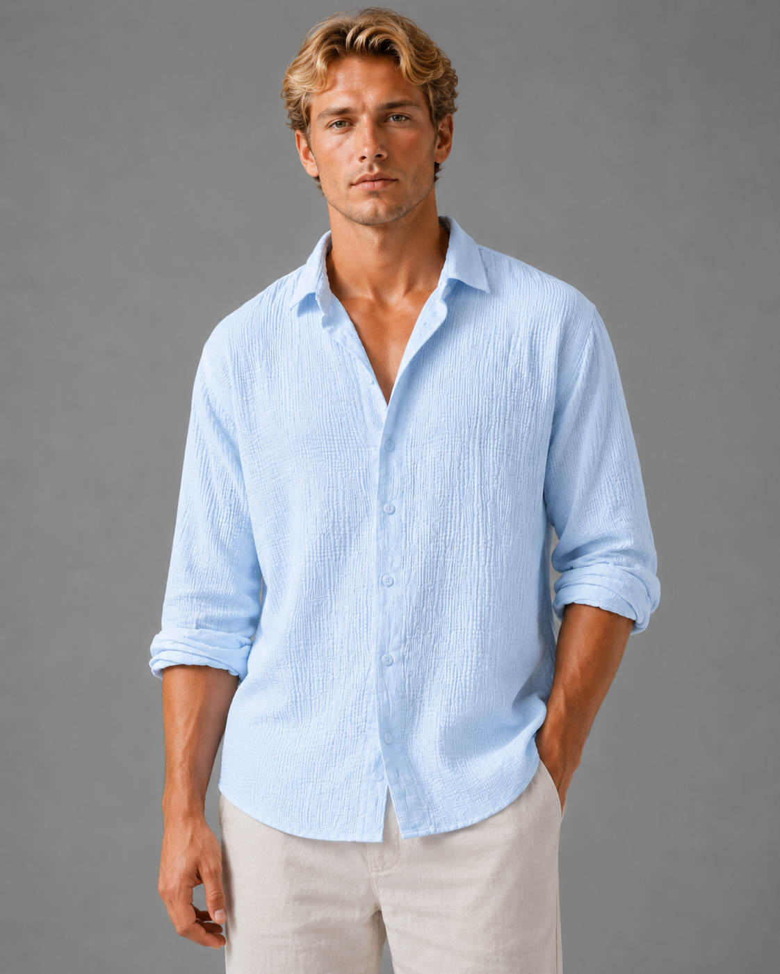 Men’s Textured Button-Up Shirt – Relaxed Summer Fit