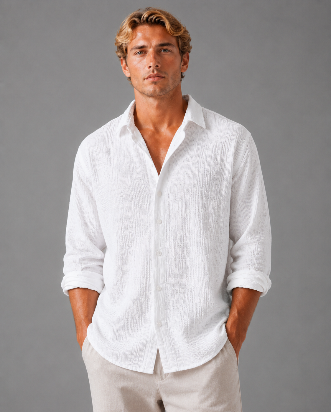 Men’s Textured Button-Up Shirt – Relaxed Summer Fit