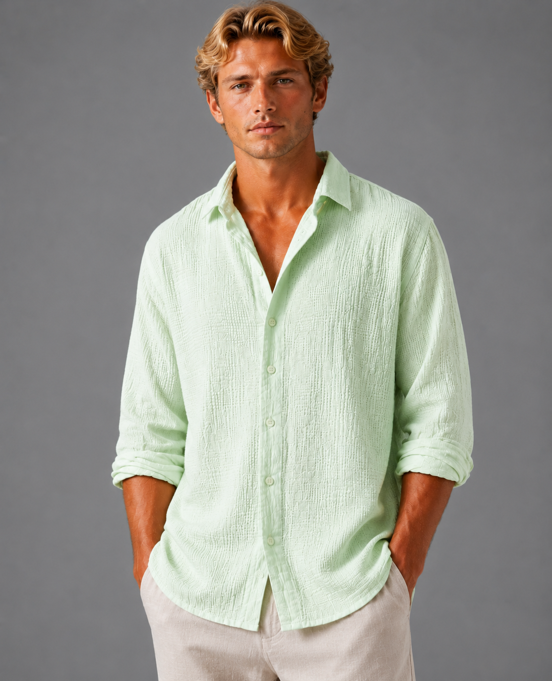 Men’s Textured Button-Up Shirt – Relaxed Summer Fit