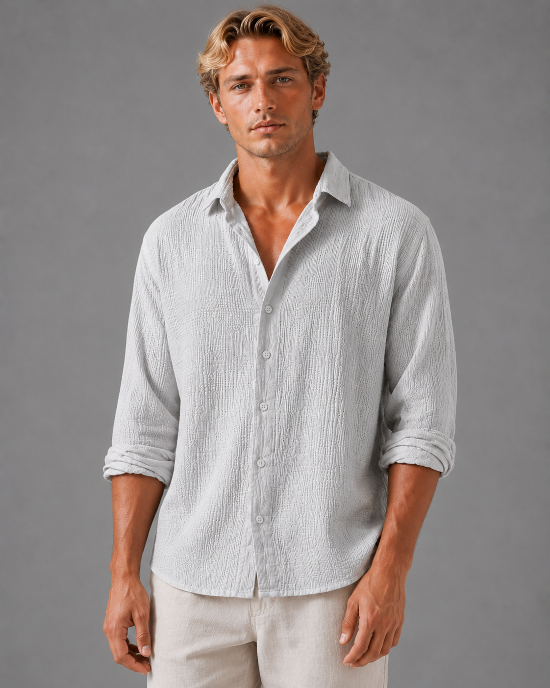 Men’s Textured Button-Up Shirt – Relaxed Summer Fit