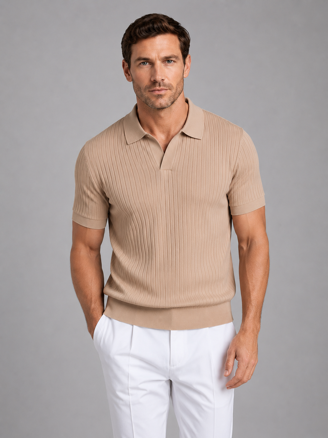 Men's Ribbed Polo Shirt Short Sleeve Polo