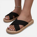 Felorro | Women’s Espadrille Cross Strap Sandals – Comfort Slip On Slides