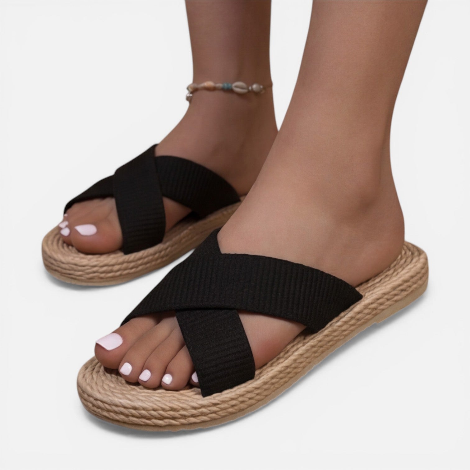 Felorro | Women’s Espadrille Cross Strap Sandals – Comfort Slip On Slides