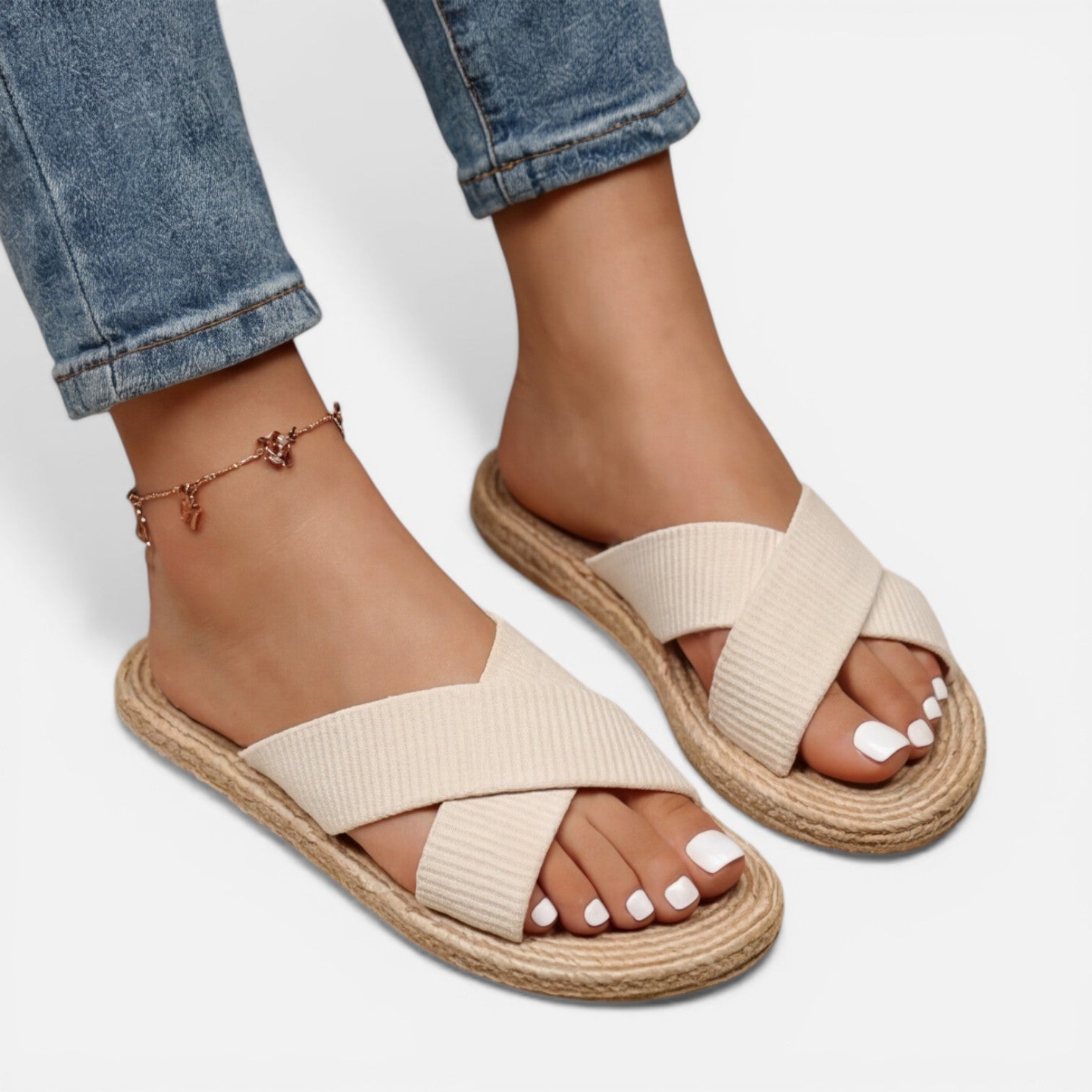 Felorro | Women’s Espadrille Cross Strap Sandals – Comfort Slip On Slides
