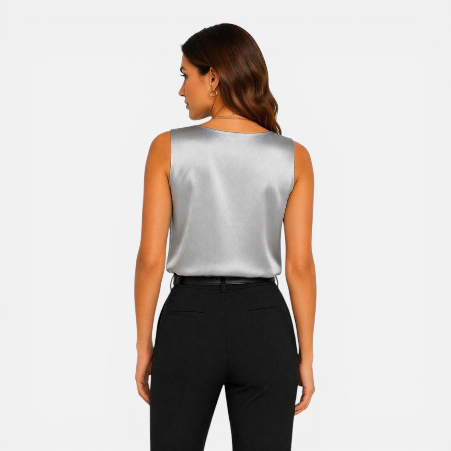 Felorro | Women’s Satin Blouse Sleeveless V Neck Elegant Silky Top