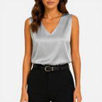 Felorro | Women’s Satin Blouse Sleeveless V Neck Elegant Silky Top