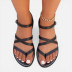 Felorro | Women’s Strappy Toe Loop Flat Sandals – Ankle Strap