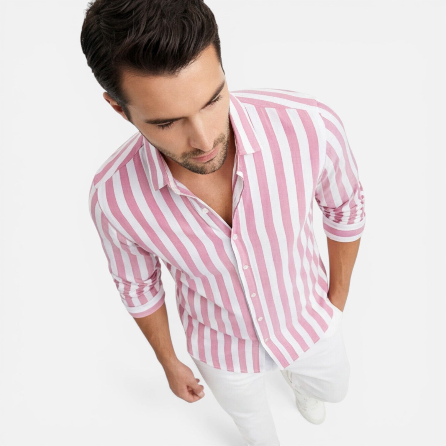 Felorro | Men’s Striped Cotton Shirt Breathable Slim Fit Classic Style