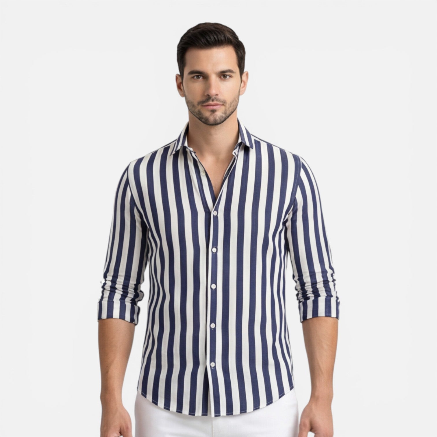 Felorro | Men’s Striped Cotton Shirt Breathable Slim Fit Classic Style