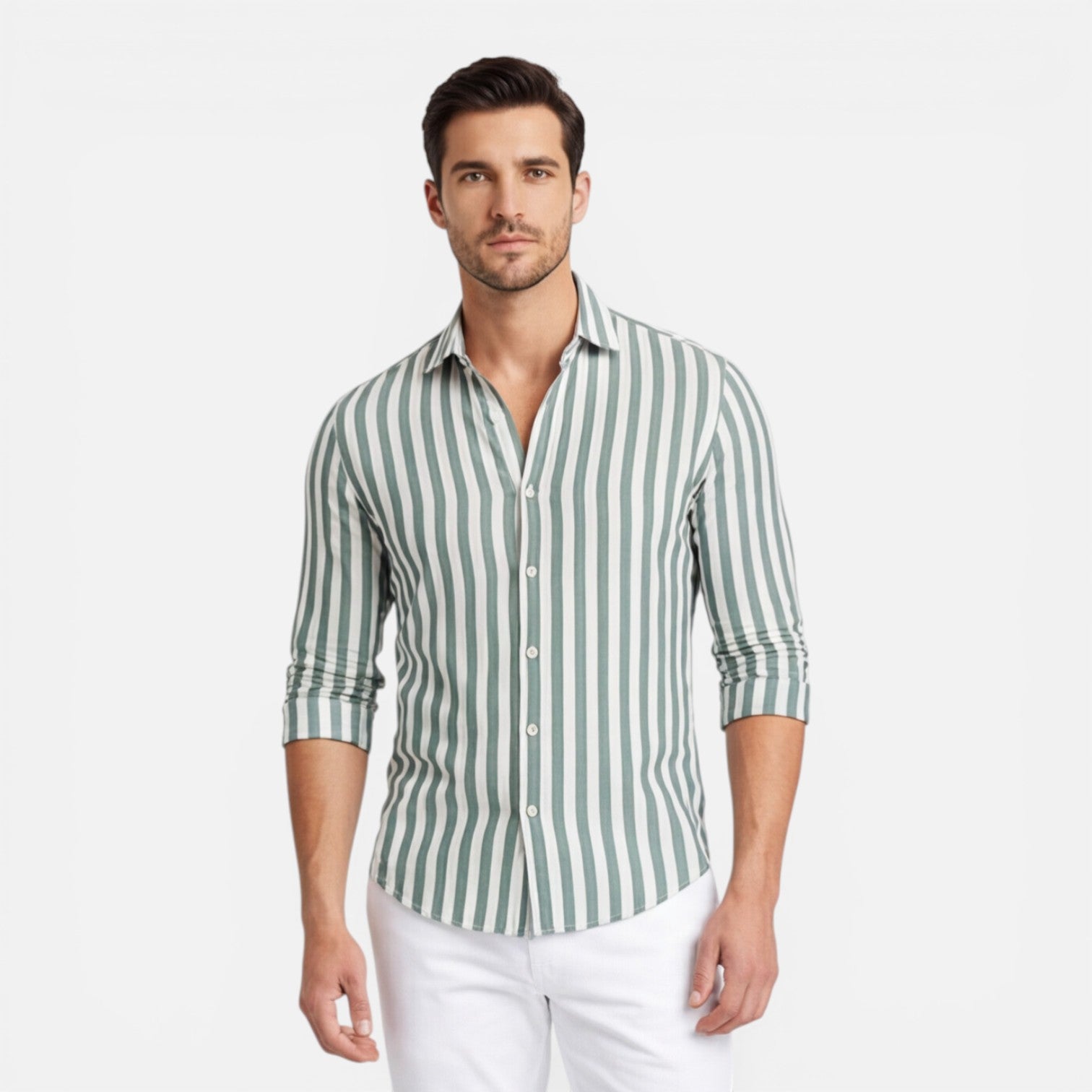 Felorro | Men’s Striped Cotton Shirt Breathable Slim Fit Classic Style