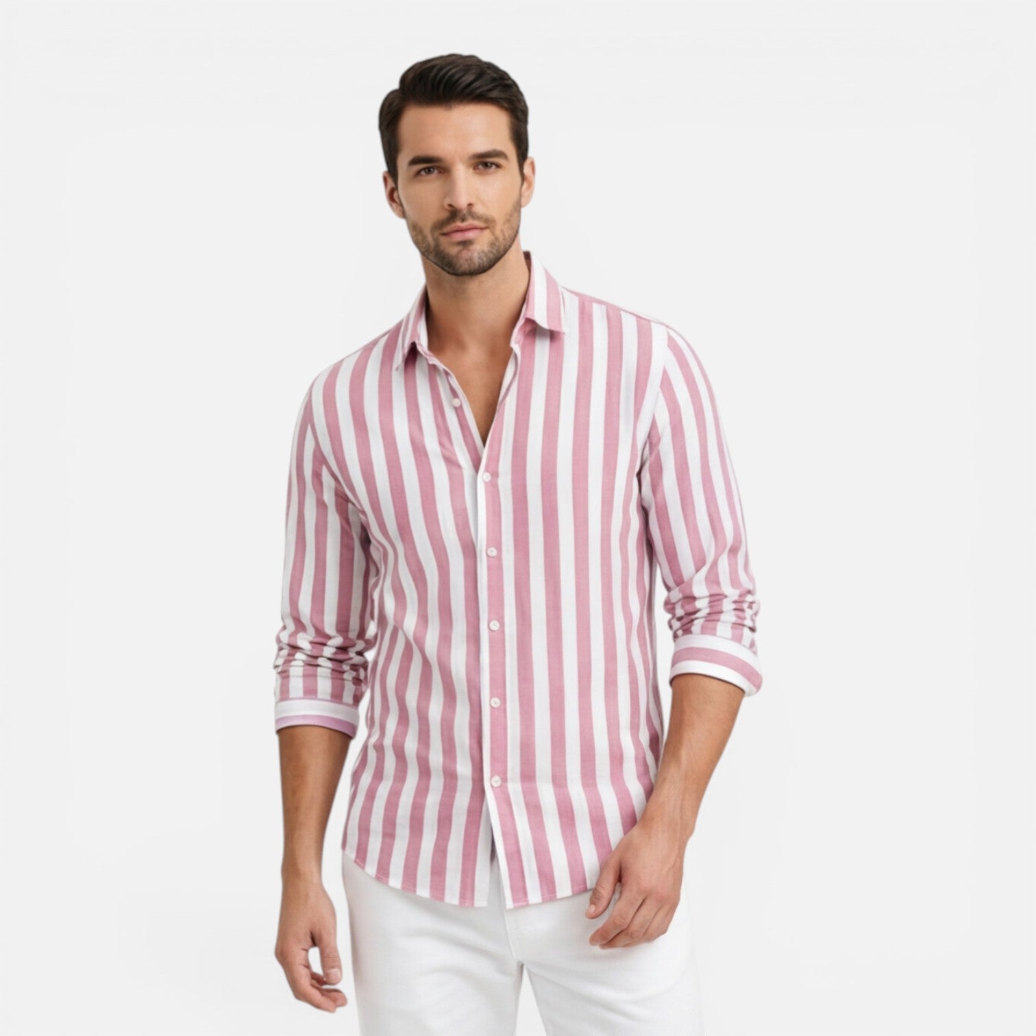 Felorro | Men’s Striped Cotton Shirt Breathable Slim Fit Classic Style