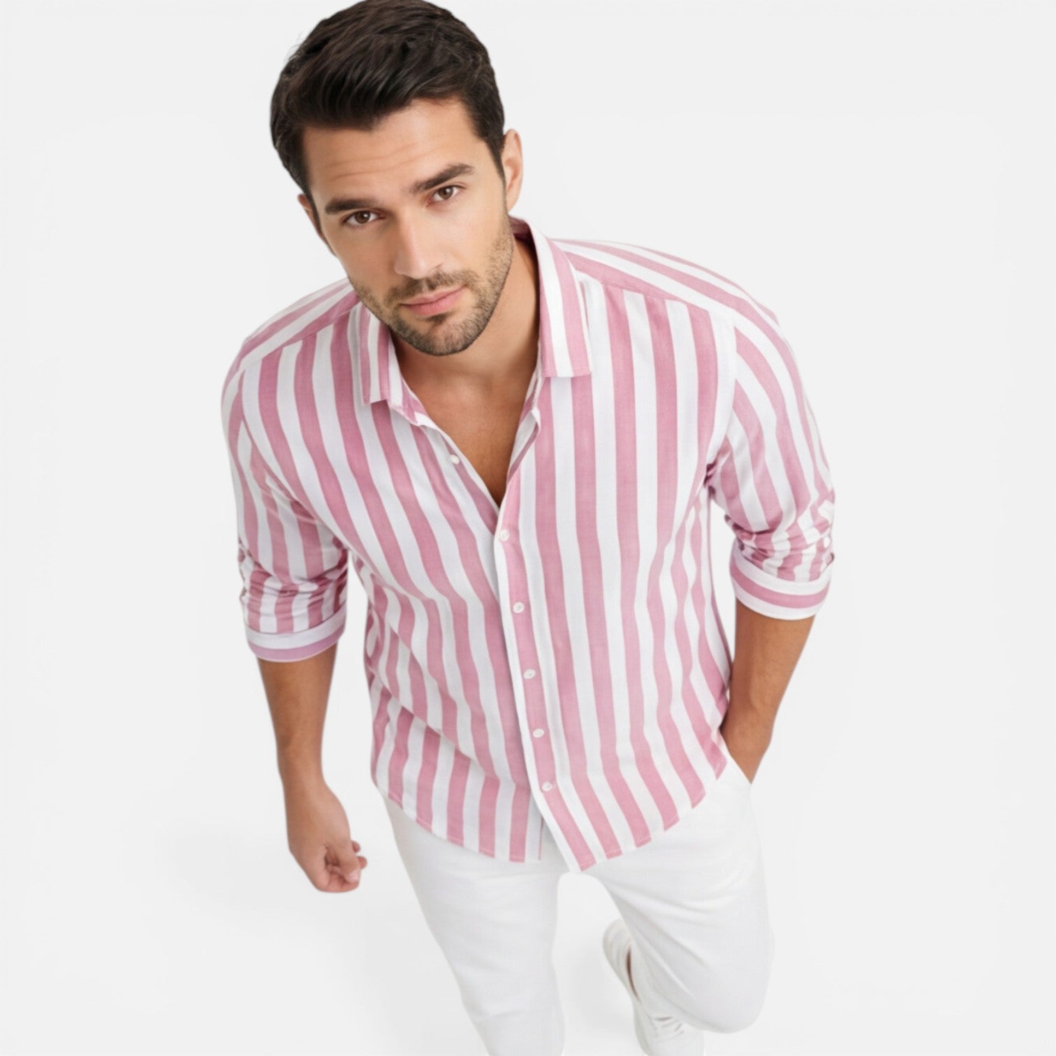 Felorro | Men’s Striped Cotton Shirt Breathable Slim Fit Classic Style