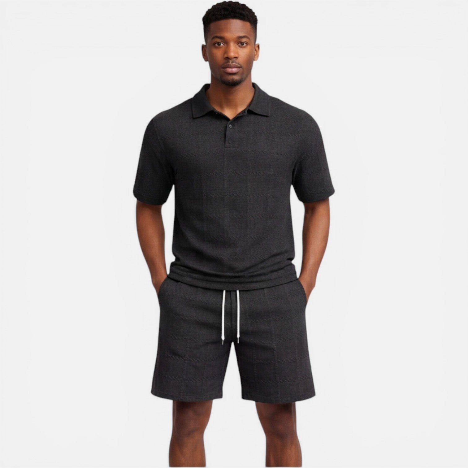 Felorro | Men’s Structured Knit Polo Shorts Set Breathable Summer Luxury
