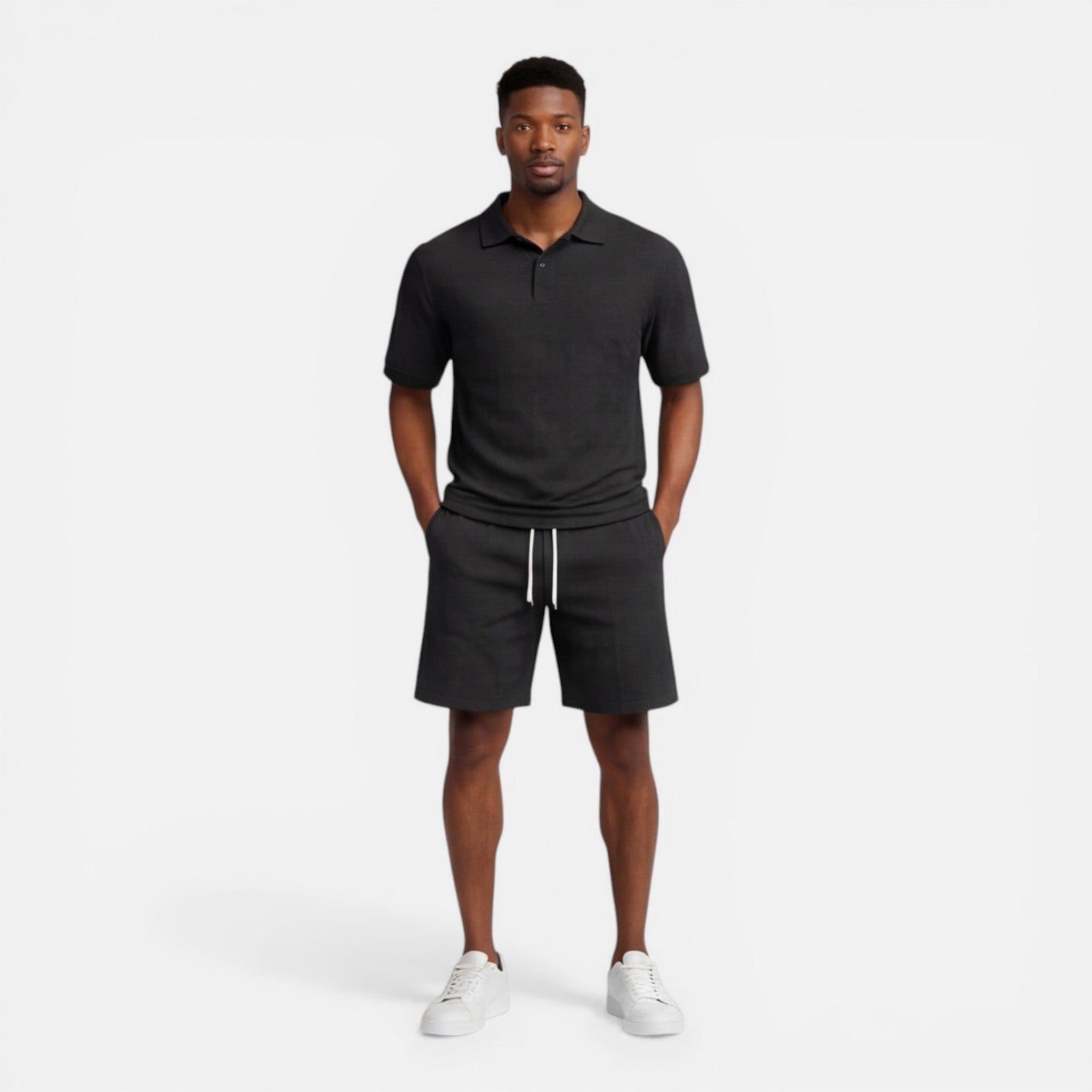 Felorro | Men’s Structured Knit Polo Shorts Set Breathable Summer Luxury