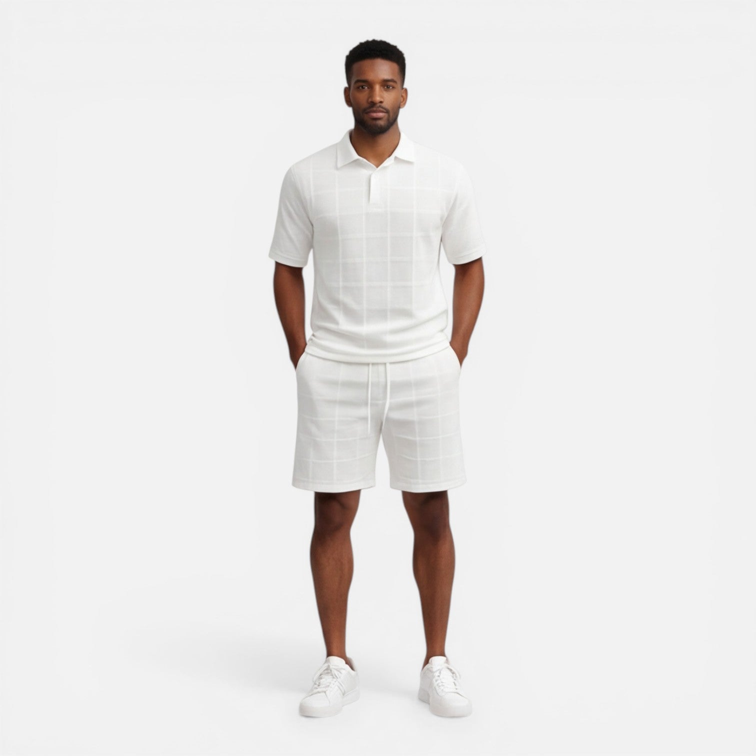 Felorro | Men’s Structured Knit Polo Shorts Set Breathable Summer Luxury