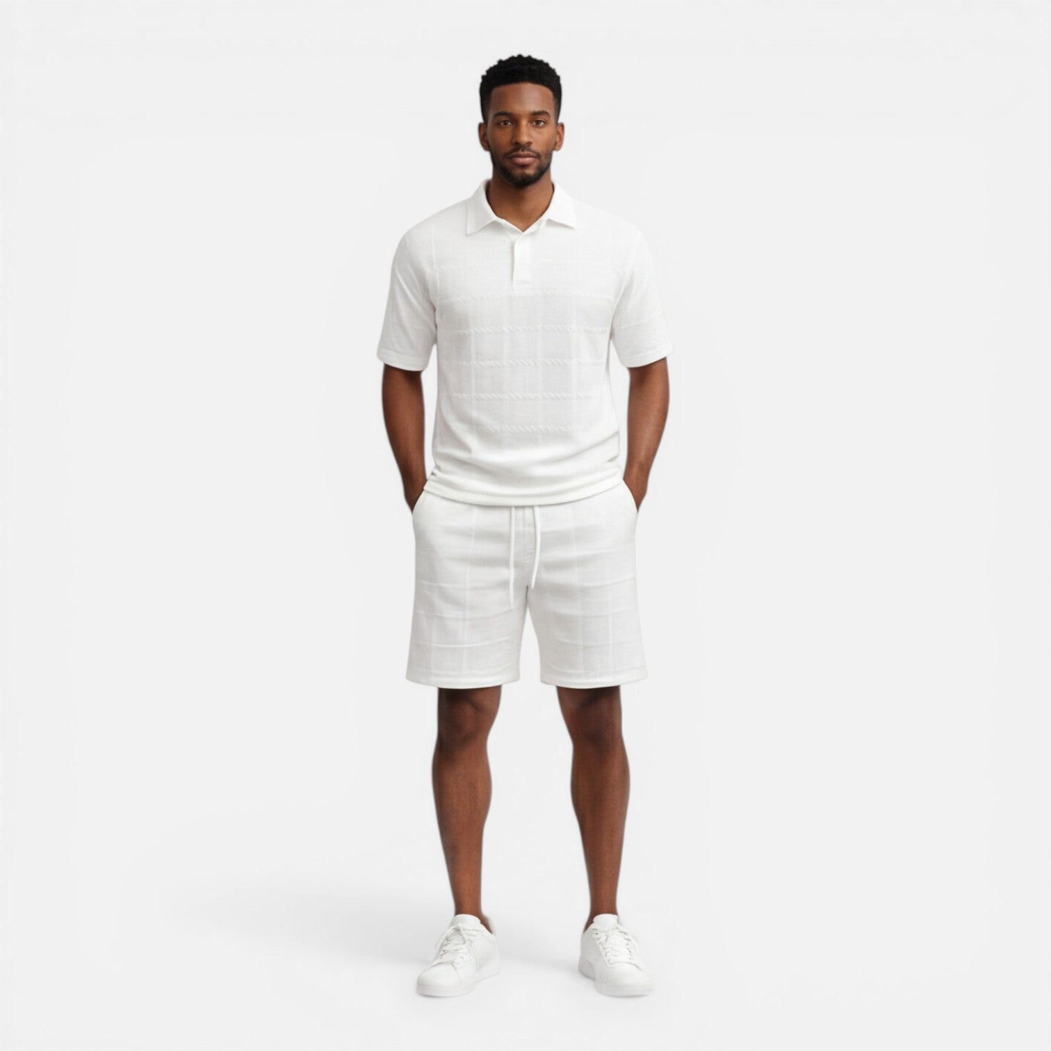 Felorro | Men’s Structured Knit Polo Shorts Set Breathable Summer Luxury