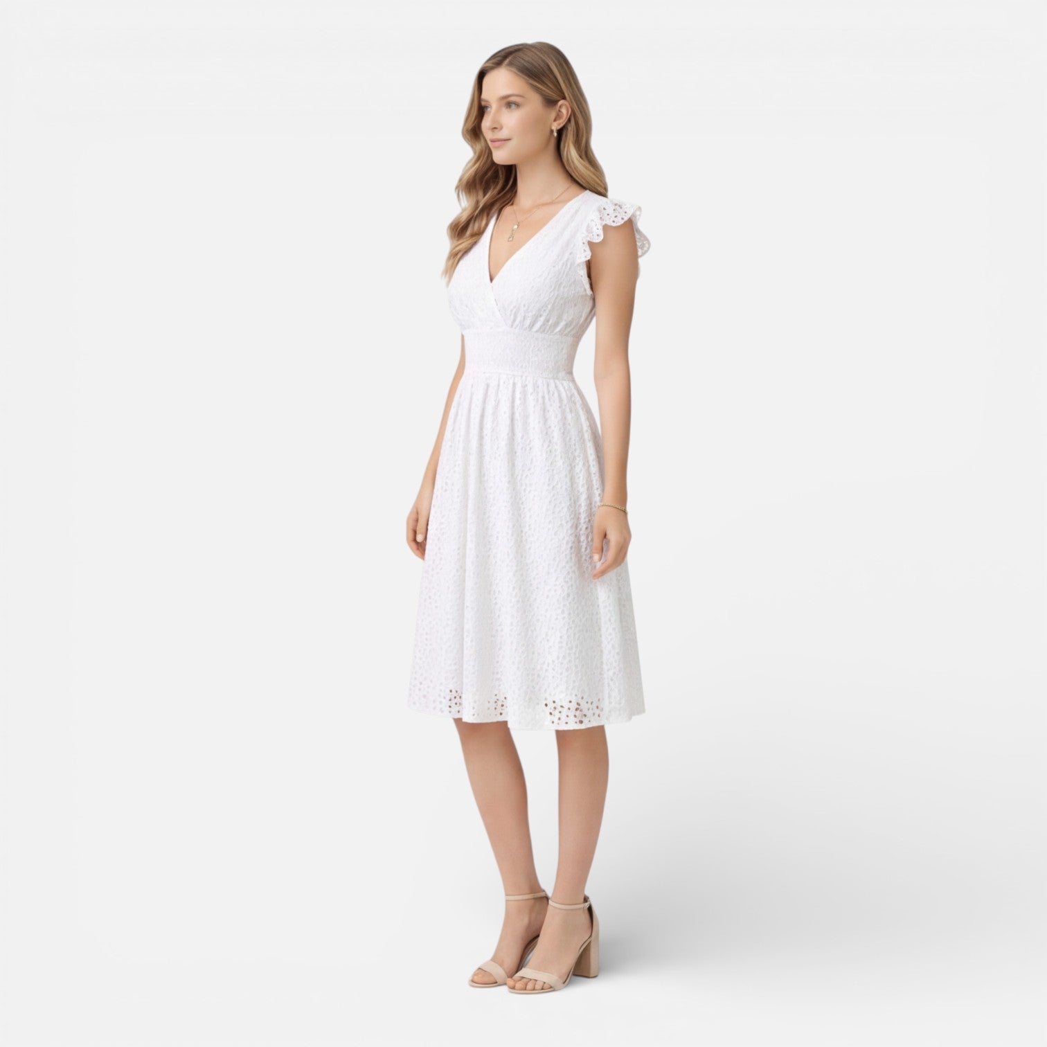 Felorro | Women’s Elegant Summer Midi Dress Cotton Lace Wedding Guest