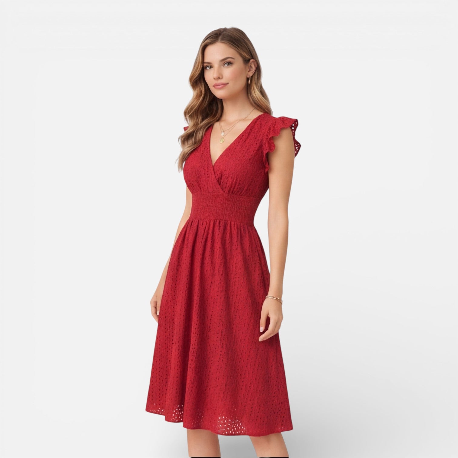 Felorro | Women’s Elegant Summer Midi Dress Cotton Lace Wedding Guest