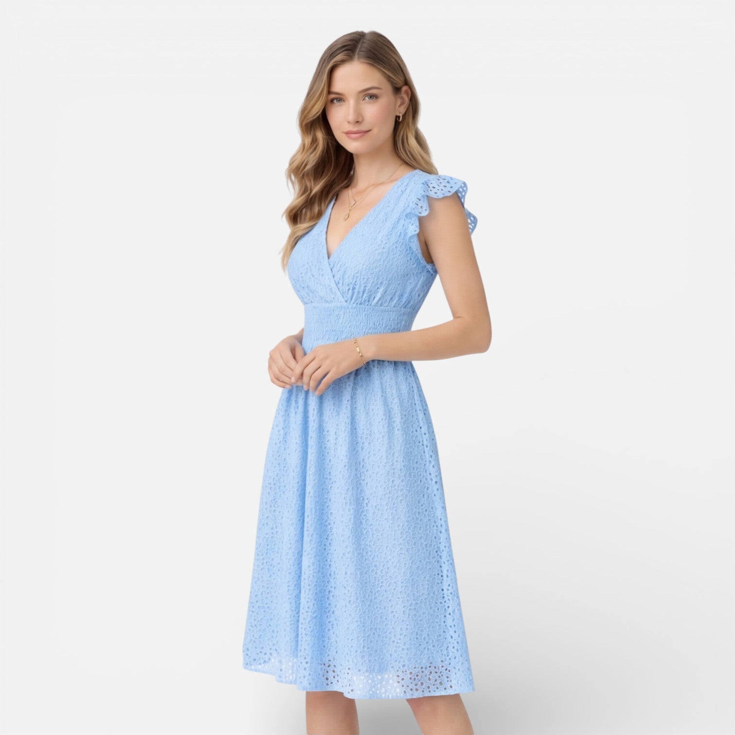 Felorro | Women’s Elegant Summer Midi Dress Cotton Lace Wedding Guest