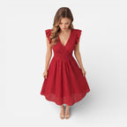 Felorro | Women’s Elegant Summer Midi Dress Cotton Lace Wedding Guest