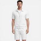 Felorro | Men’s Summer Matching Set Zip Shirt Drawstring Shorts Slim Fit