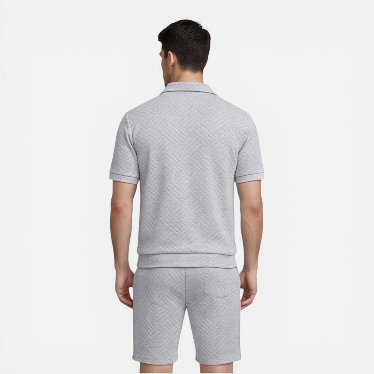 Felorro | Men’s Summer Matching Set Zip Shirt Drawstring Shorts Slim Fit