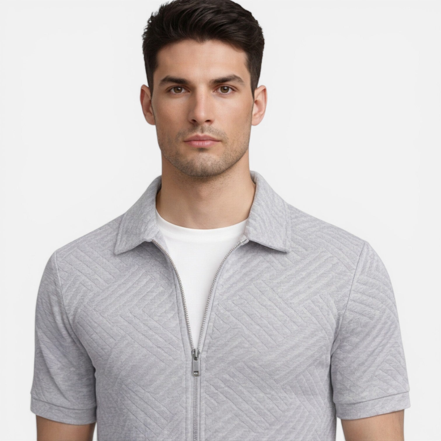 Felorro | Men’s Summer Matching Set Zip Shirt Drawstring Shorts Slim Fit