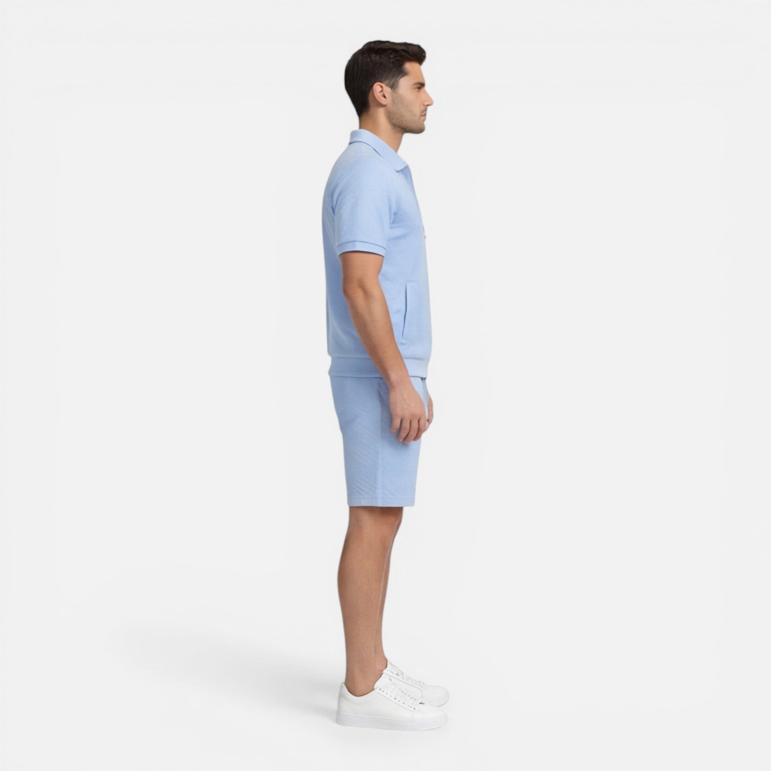 Felorro | Men’s Summer Matching Set Zip Shirt Drawstring Shorts Slim Fit