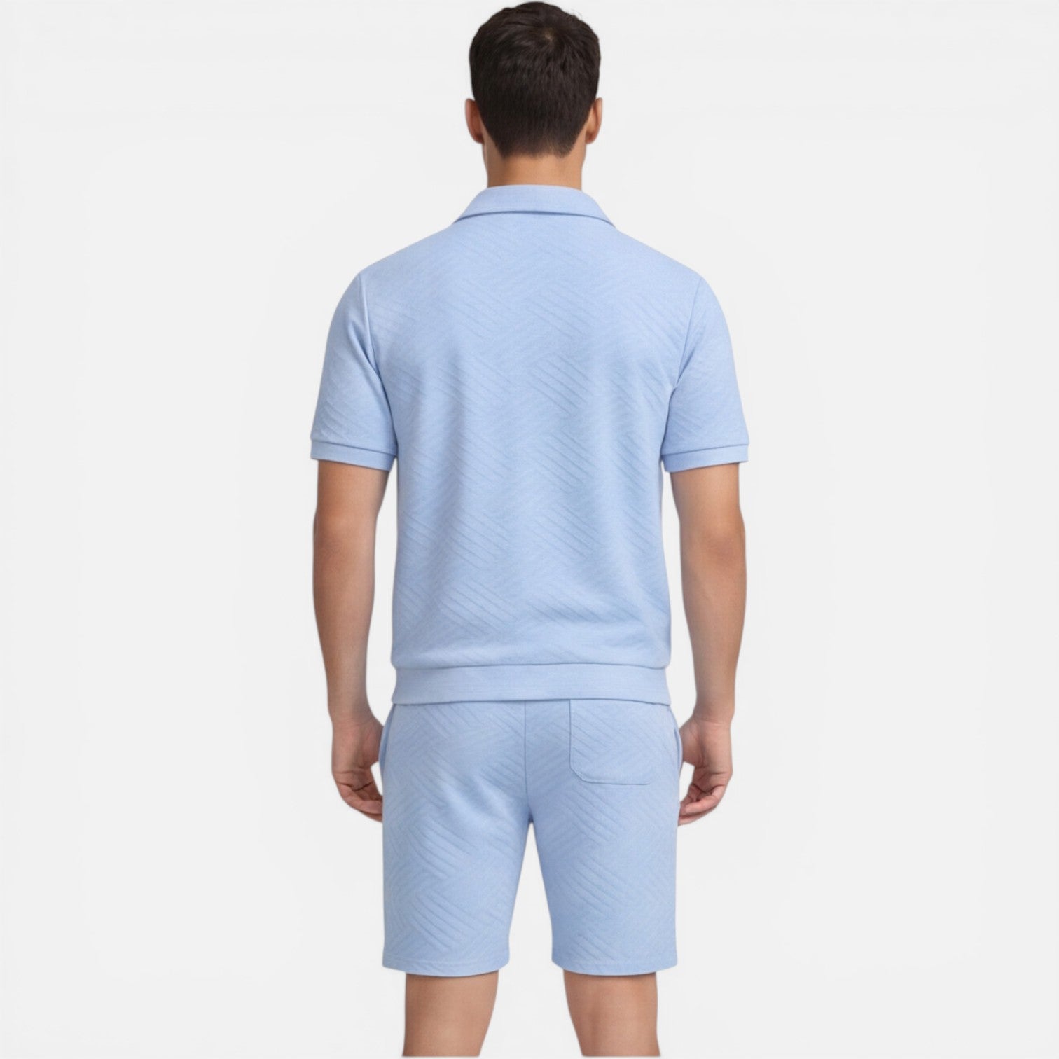 Felorro | Men’s Summer Matching Set Zip Shirt Drawstring Shorts Slim Fit