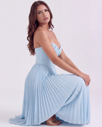Women’s Strapless Pleated Maxi Dress with Corset Bodice