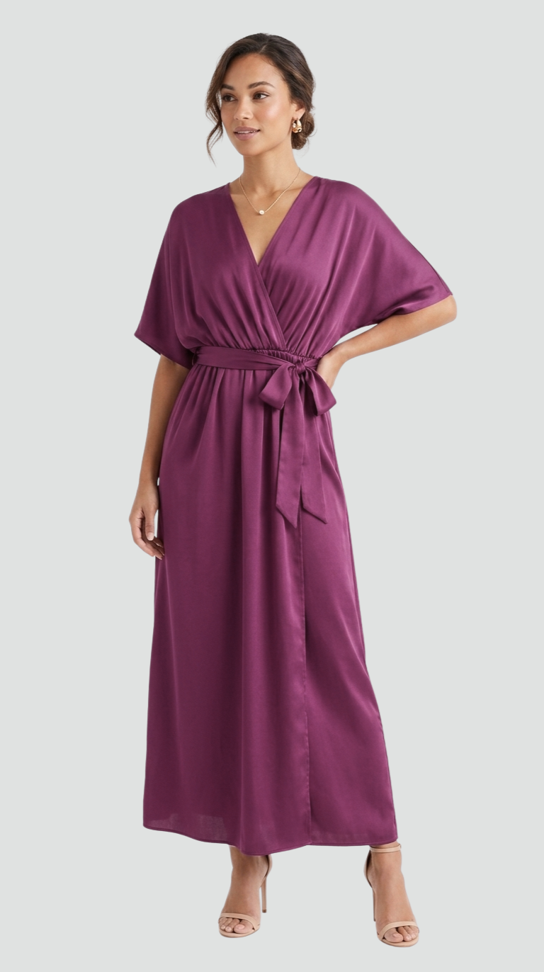 Women's Wrap Midi Dress with Tie Waist Flowy Occasion Style