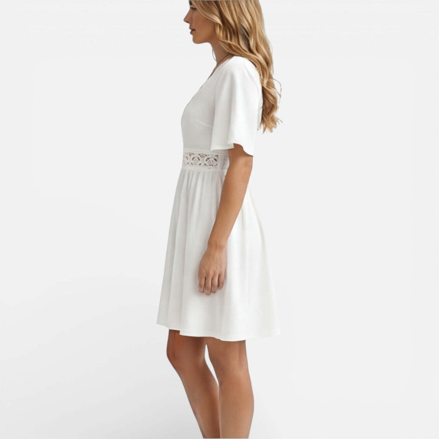 Felorro | Women’s White Lace Summer Dress V-Neck A-Line Wedding Guest