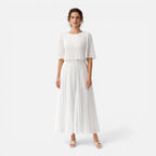 Felorro | Women’s White Chiffon Pleated Maxi Dress for Wedding Guest