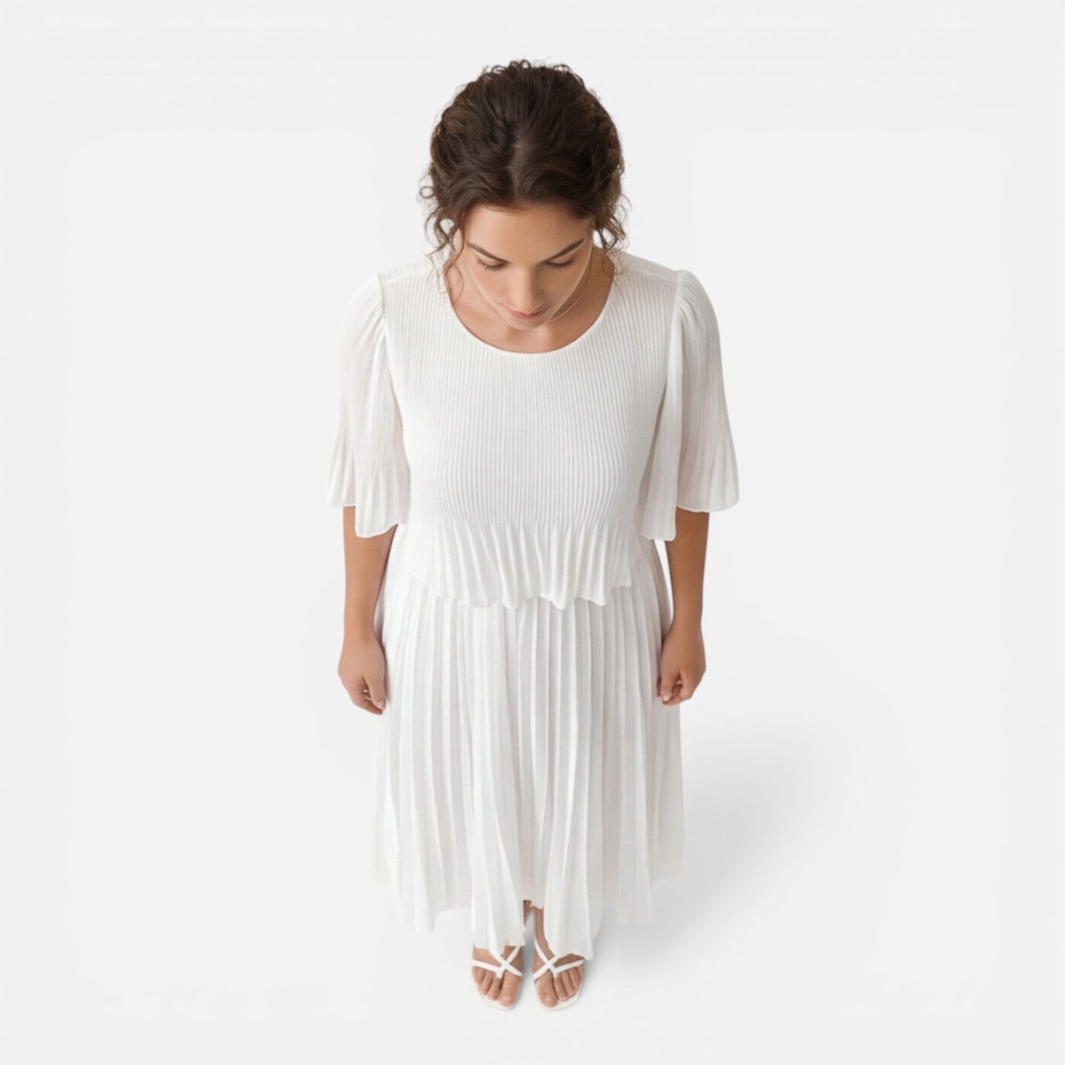 Felorro | Women’s White Chiffon Pleated Maxi Dress for Wedding Guest