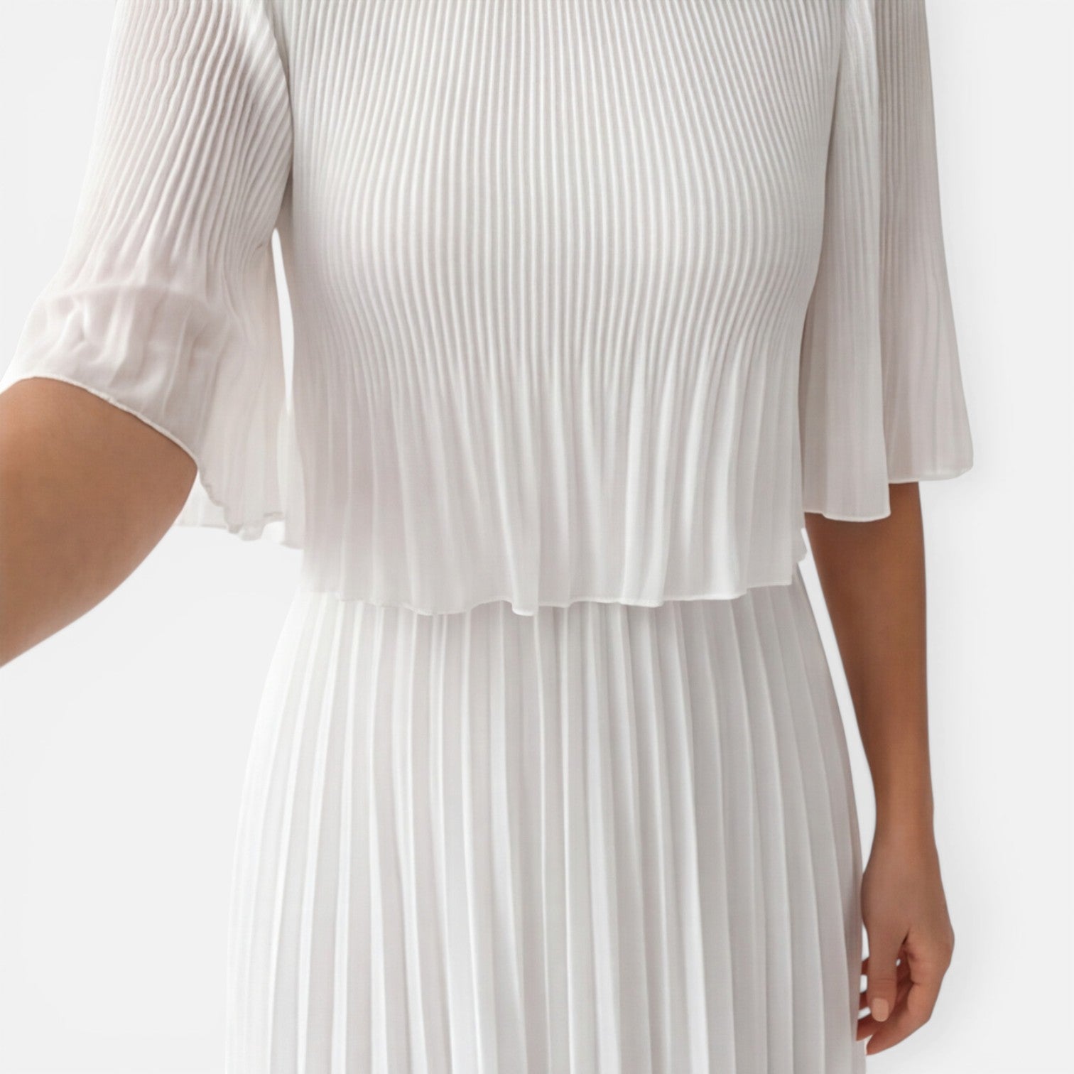 Felorro | Women’s White Chiffon Pleated Maxi Dress for Wedding Guest