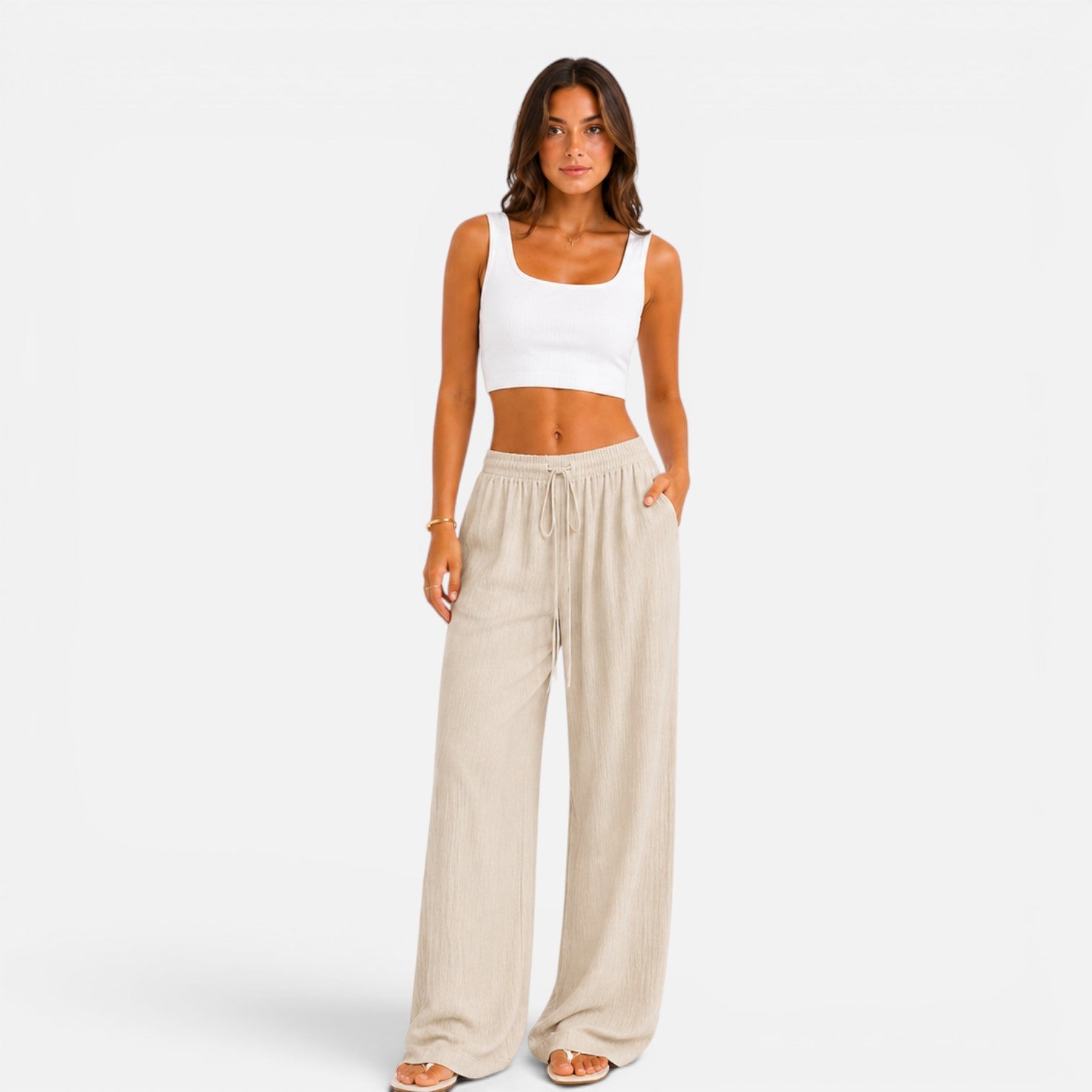 Felorro | Women’s Lightweight Wide Leg Trousers Drawstring Waist Comfort Fit