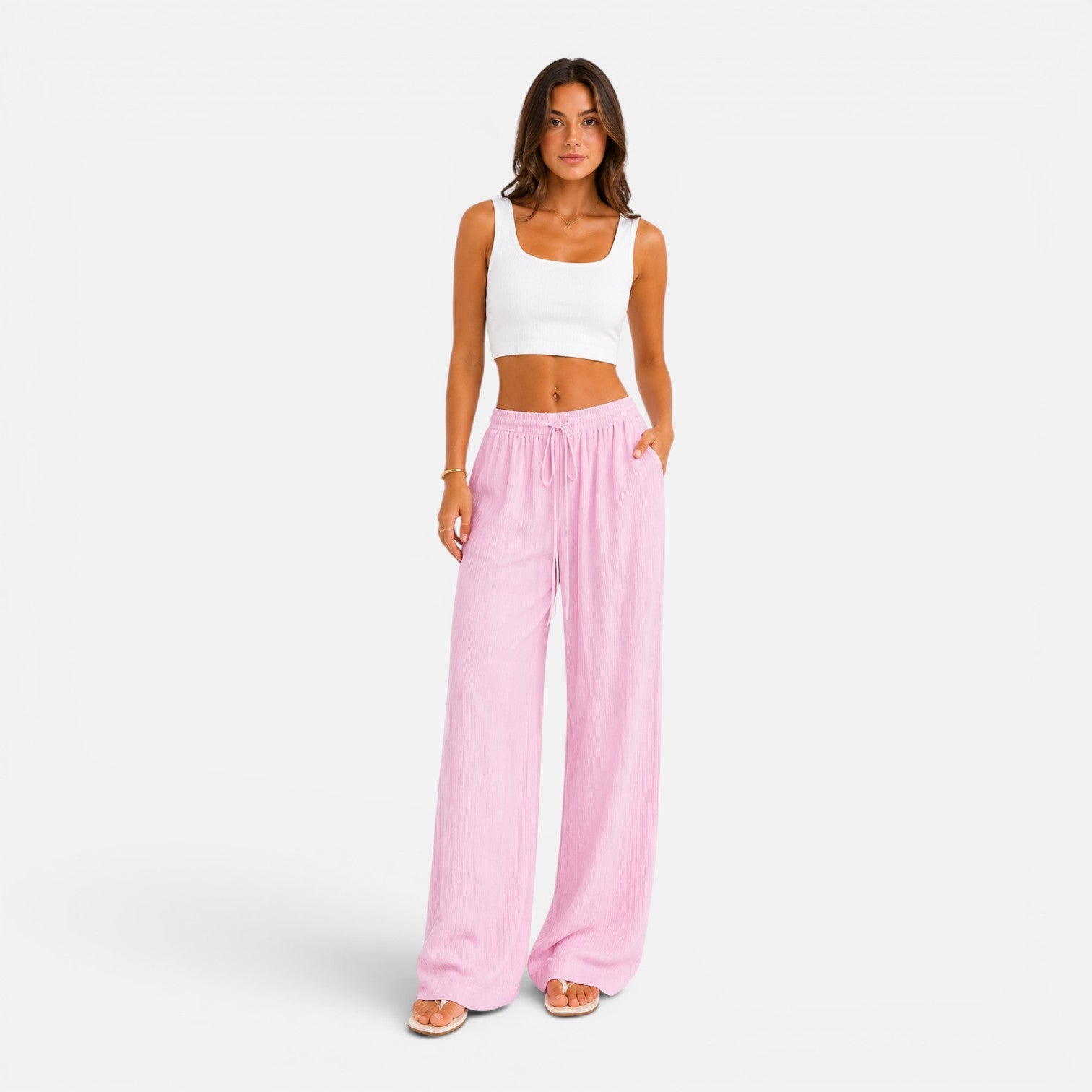 Felorro | Women’s Lightweight Wide Leg Trousers Drawstring Waist Comfort Fit